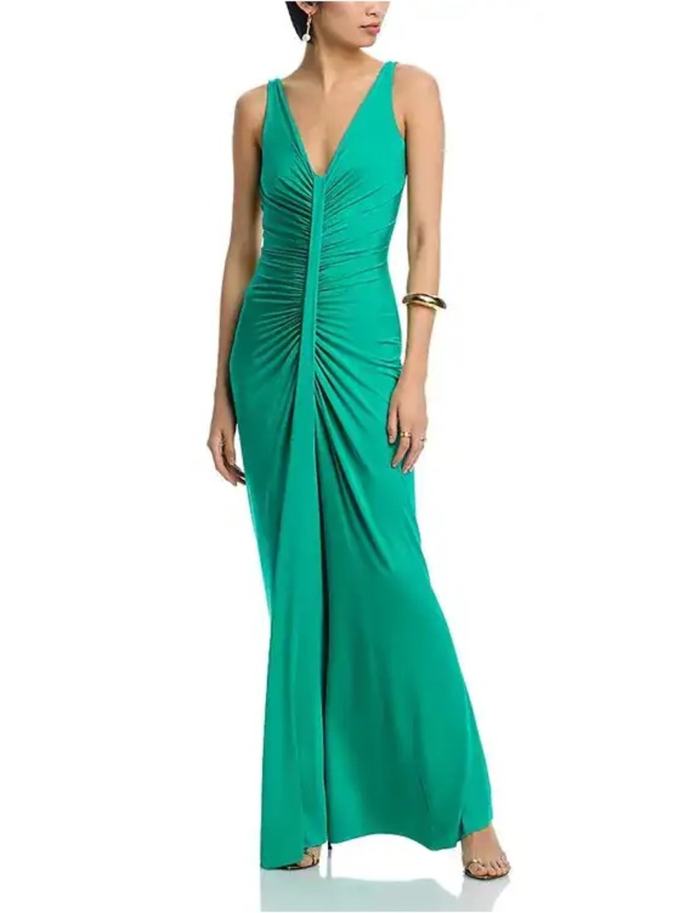 Chiara Boni La Petite Robe Green Ruched V-Neck Evening Gown